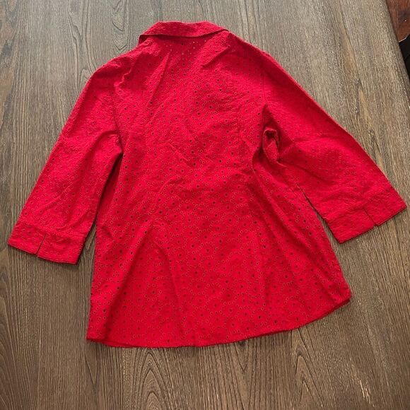 Allison Daley Red Eyelet Long Sleeve Collared Button Front Blouse Size S - Picture 3 of 3